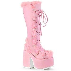 Demonia Camel-311 Baby Pink Faux Fur Platform Boots